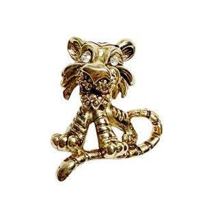 Vintage Gold Tone Tiger Rhinestone Eyes